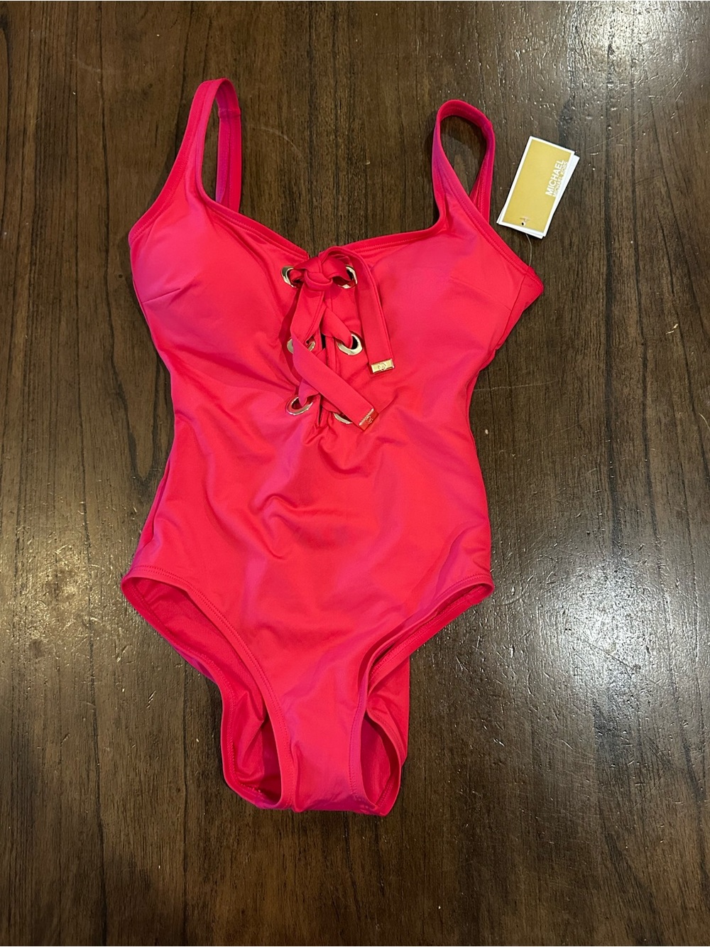 Michael Kors One Piece Swimsuit Size 8 NWT Deep Pink Lace Up Front